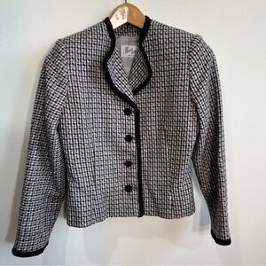 VTG 80s Fitted Cropped Tailored Wool Tweed Lady Jacket Braid Trim EUC Small